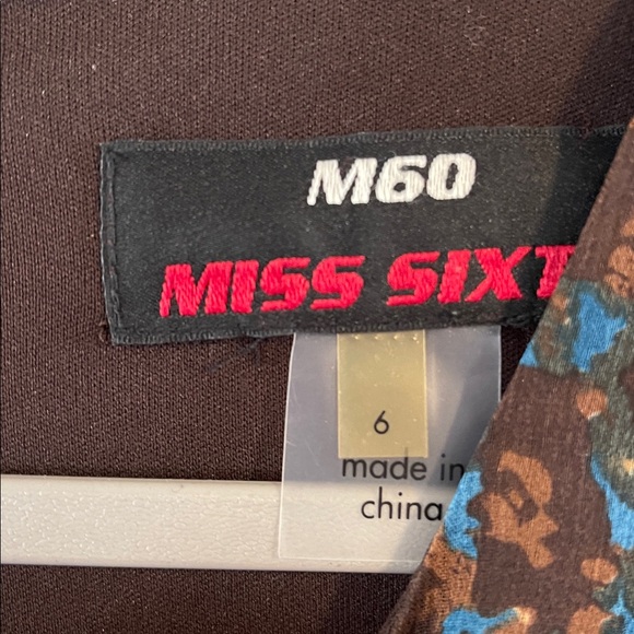 M60 Miss Sixty Dress Womens 6 Brown Printed Round Neck Long Sleeve Lace Trim - Picture 2 of 5